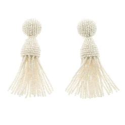 Oscar De La Renta Cream Beaded Tassel Clip-on Earrings For Women