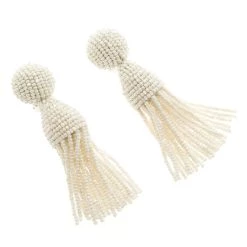 Oscar De La Renta Cream Beaded Tassel Clip-on Earrings For Women -Oscar de la Renta Sales Shop luxury women oscar de la rentaslug used accessories p103069 0003