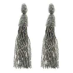 Oscar De La Renta Grey Beaded Long Tassel Clip-on Earrings For Women