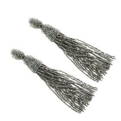 Oscar De La Renta Grey Beaded Long Tassel Clip-on Earrings For Women -Oscar de la Renta Sales Shop luxury women oscar de la rentaslug used accessories p112543 003