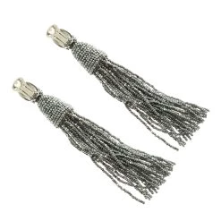 Oscar De La Renta Grey Beaded Long Tassel Clip-on Earrings For Women -Oscar de la Renta Sales Shop luxury women oscar de la rentaslug used accessories p112543 004