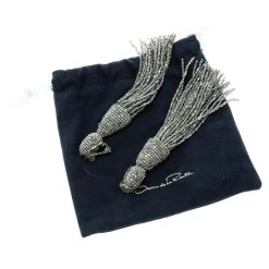 Oscar De La Renta Grey Beaded Long Tassel Clip-on Earrings For Women -Oscar de la Renta Sales Shop luxury women oscar de la rentaslug used accessories p112543 006