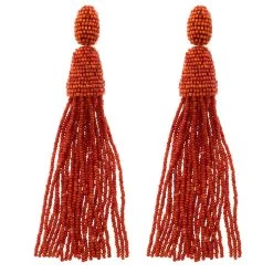 Oscar De La Renta Orange Beaded Long Tassel Clip-on Earrings For Women