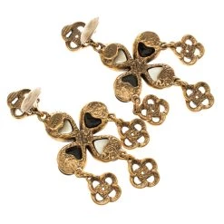 Oscar De La Renta Black And White Resin Gold Tone Clip-on Long Earrings For Women -Oscar de la Renta Sales Shop luxury women oscar de la rentaslug used accessories p118489 003