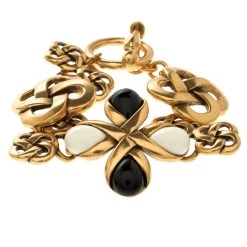 Oscar De La Renta Black And White Resin Gold Tone Toggle Bracelet For Women