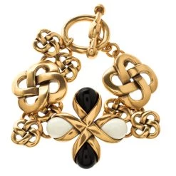 Oscar De La Renta Black And White Resin Gold Tone Toggle Bracelet For Women -Oscar de la Renta Sales Shop luxury women oscar de la rentaslug used accessories p118493 0003