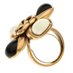 Oscar De La Renta Black And White Resin Gold Tone Ring Size 52 For Women
