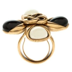 Oscar De La Renta Black And White Resin Gold Tone Ring Size 52 For Women -Oscar de la Renta Sales Shop luxury women oscar de la rentaslug used accessories p118496 0003