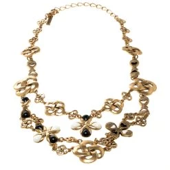Oscar De La Renta Black & White Resin Gold Tone Two-Tier Necklace For Women