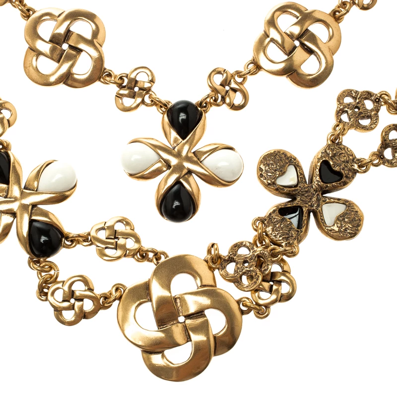 Oscar De La Renta Black & White Resin Gold Tone Two-Tier Necklace For Women 4 Oscar De La Renta Black & White Resin Gold Tone Two-Tier Necklace For Women - Image 2