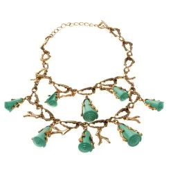 Oscar de la Renta Sales Shop 37 Oscar De La Renta Turquoise Resin Shell & Gold Tone Coral Two-tier Necklace For Women