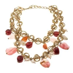 Oscar De La Renta Multi Stone Faux Pearl Gold Tone Two Strand Necklace For Women