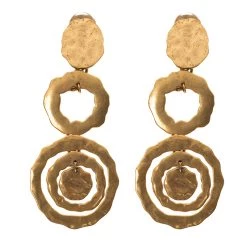 Oscar De La Renta Flat Circular Link Gold Tone Long Earrings For Women