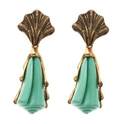Oscar De La Renta Turquoise Shell Coral Gold Tone Long Clip-on Earrings For Women