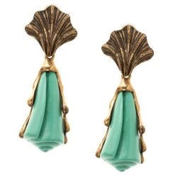 Oscar De La Renta Turquoise Shell Coral Gold Tone Long Clip-on Earrings For Women -Oscar de la Renta Sales Shop luxury women oscar de la rentaslug used accessories p118552 0003