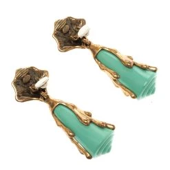 Oscar De La Renta Turquoise Shell Coral Gold Tone Long Clip-on Earrings For Women -Oscar de la Renta Sales Shop luxury women oscar de la rentaslug used accessories p118552 0004