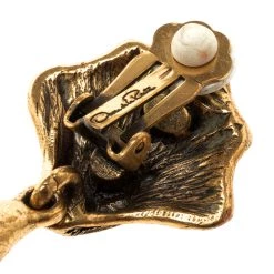 Oscar De La Renta Turquoise Shell Coral Gold Tone Long Clip-on Earrings For Women -Oscar de la Renta Sales Shop luxury women oscar de la rentaslug used accessories p118552 0005