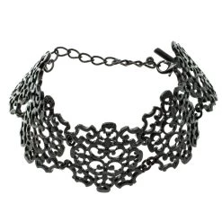 Oscar De La Renta Lace Filigree Black Coated Choker Necklace For Women