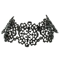 Oscar De La Renta Lace Filigree Black Coated Choker Necklace For Women -Oscar de la Renta Sales Shop luxury women oscar de la rentaslug used accessories p118582 0003