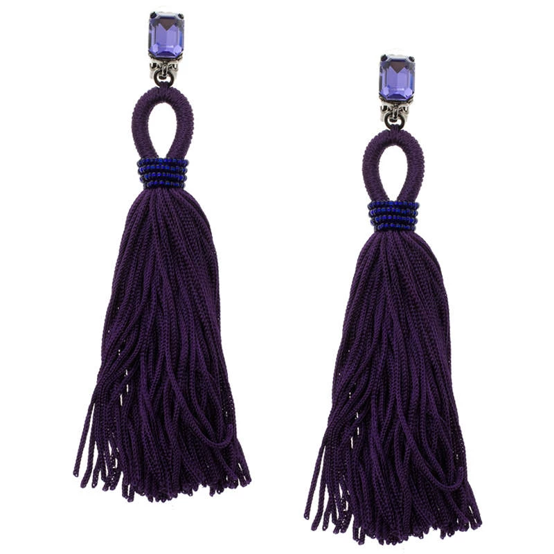 Oscar De La Renta Purple Crystal Long Tassel Clip-on Earrings For Women 5 Oscar De La Renta Purple Crystal Long Tassel Clip-on Earrings For Women - Image 3