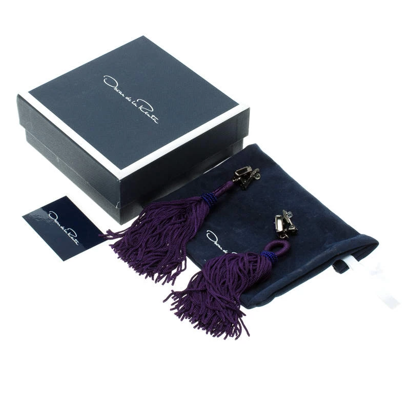 Oscar De La Renta Purple Crystal Long Tassel Clip-on Earrings For Women 8 Oscar De La Renta Purple Crystal Long Tassel Clip-on Earrings For Women - Image 6