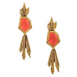 Oscar De La Renta Red Crystal Gold Tone Long Earrings For Women -Oscar de la Renta Sales Shop luxury women oscar de la rentaslug used accessories p142213 007