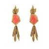 Oscar De La Renta Red Crystal Gold Tone Long Earrings For Women