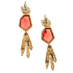 Oscar De La Renta Red Crystal Gold Tone Long Earrings For Women -Oscar de la Renta Sales Shop luxury women oscar de la rentaslug used accessories p142213 010