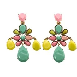 Oscar De La Renta Multicolor Resin Gold Tone Long Clip-on Earrings For Women