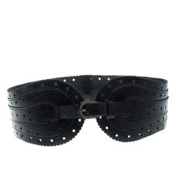 Oscar De La Renta Black Leather Waist Belt 80cm For Women