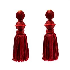 Oscar De La Renta Marsala Red Silk Tassel Gold Tone Clip-on Earrings For Women