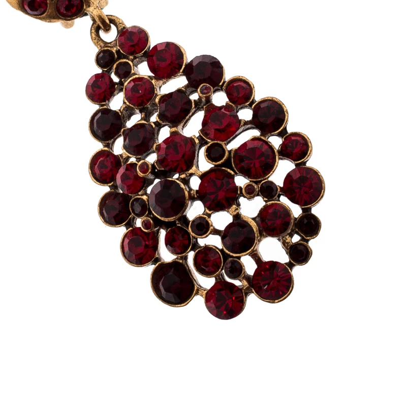 Oscar De La Renta Red Crystal Gold Tone Clip-on Drop Earrings For Women 6 Oscar De La Renta Red Crystal Gold Tone Clip-on Drop Earrings For Women - Image 4