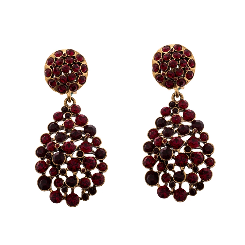 Oscar De La Renta Red Crystal Gold Tone Clip-on Drop Earrings For Women 3 Oscar De La Renta Red Crystal Gold Tone Clip-on Drop Earrings For Women