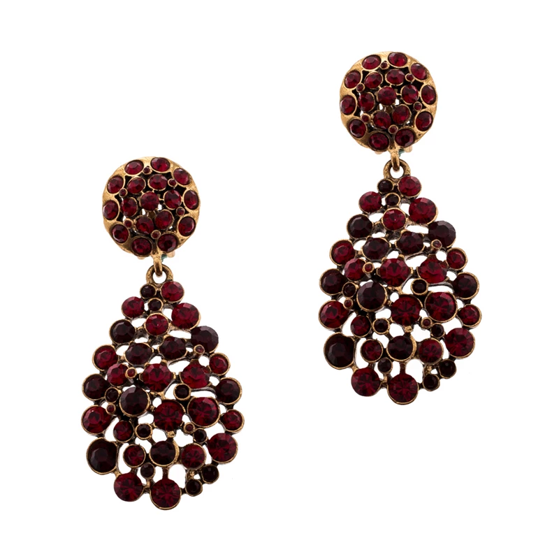 Oscar De La Renta Red Crystal Gold Tone Clip-on Drop Earrings For Women 5 Oscar De La Renta Red Crystal Gold Tone Clip-on Drop Earrings For Women - Image 3