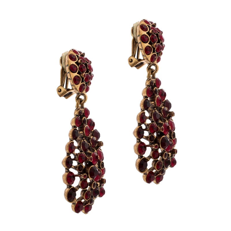 Oscar De La Renta Red Crystal Gold Tone Clip-on Drop Earrings For Women 4 Oscar De La Renta Red Crystal Gold Tone Clip-on Drop Earrings For Women - Image 2