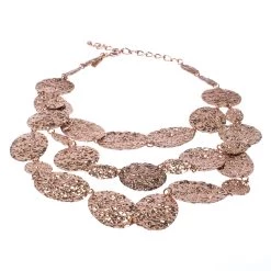 Oscar De La Renta Hammered Rose Gold Tone Motif Chain Link Layered Necklace For Women -Oscar de la Renta Sales Shop luxury women oscar de la rentaslug used accessories p233734 006