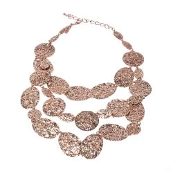Oscar De La Renta Hammered Rose Gold Tone Motif Chain Link Layered Necklace For Women