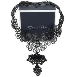 Oscar De La Renta Black Coated Filigree Necklace For Women -Oscar de la Renta Sales Shop luxury women oscar de la rentaslug used accessories p24750 005