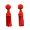 Oscar De La Renta Orange Beaded Short Tassel Clip On Earrings For Women