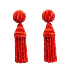 Oscar De La Renta Orange Beaded Short Tassel Clip On Earrings For Women