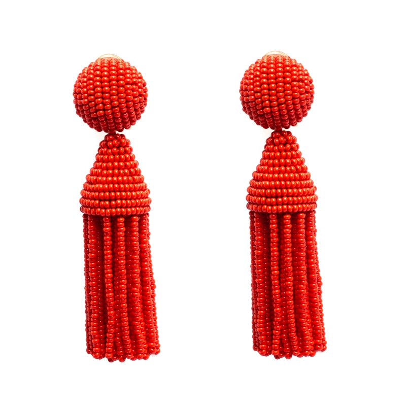 Oscar De La Renta Orange Beaded Short Tassel Clip On Earrings For Women 3 Oscar De La Renta Orange Beaded Short Tassel Clip On Earrings For Women