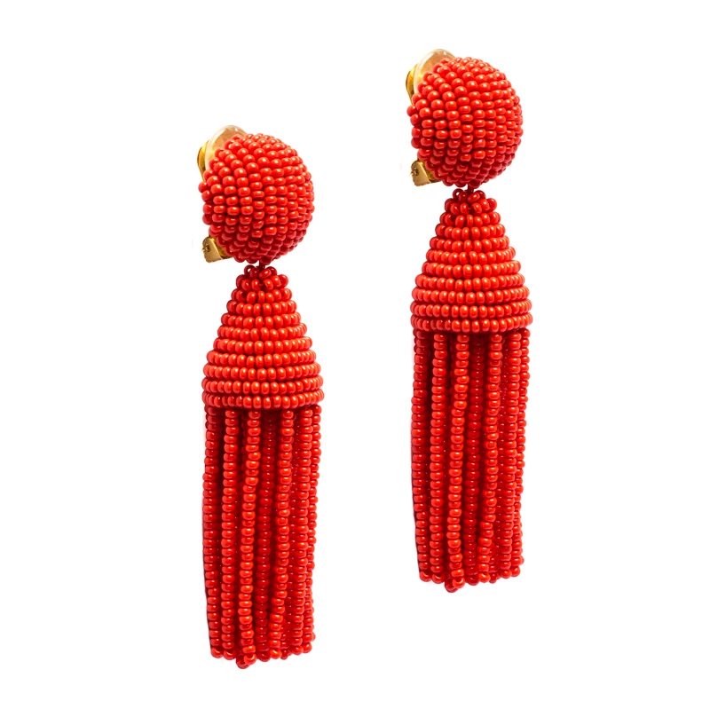 Oscar De La Renta Orange Beaded Short Tassel Clip On Earrings For Women 4 Oscar De La Renta Orange Beaded Short Tassel Clip On Earrings For Women - Image 2