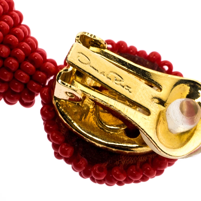 Oscar De La Renta Orange Beaded Short Tassel Clip On Earrings For Women 7 Oscar De La Renta Orange Beaded Short Tassel Clip On Earrings For Women - Image 5