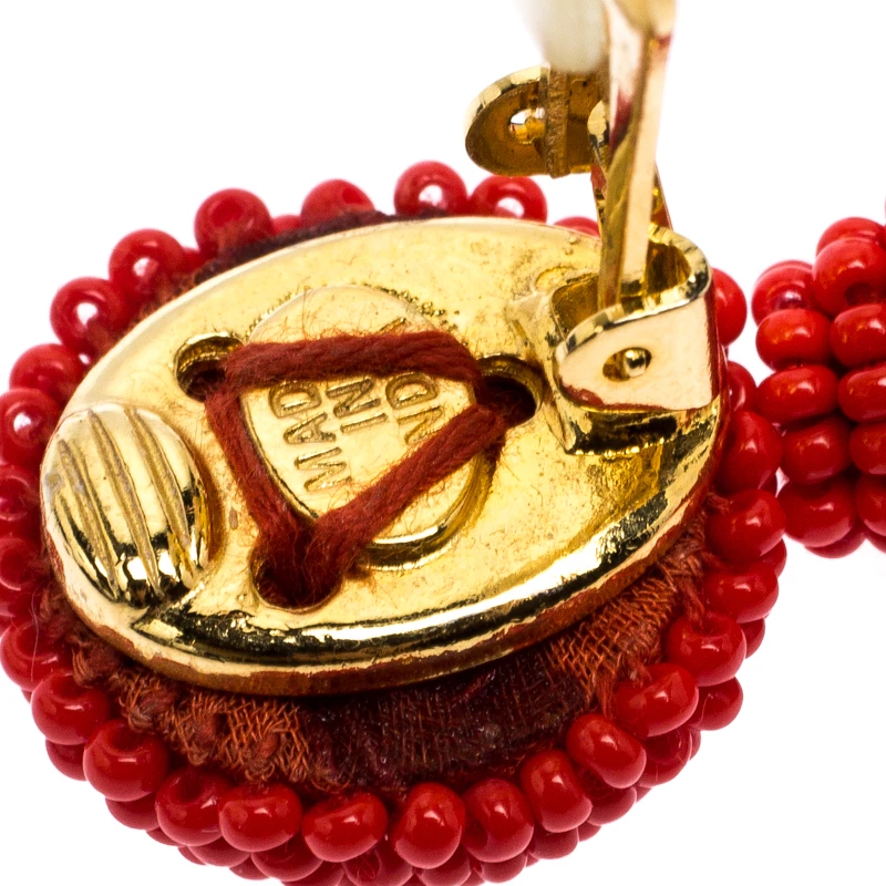 Oscar De La Renta Orange Beaded Short Tassel Clip On Earrings For Women 8 Oscar De La Renta Orange Beaded Short Tassel Clip On Earrings For Women - Image 6