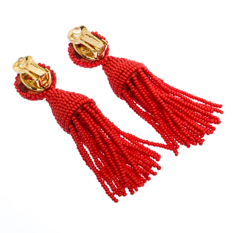 Oscar De La Renta Orange Beaded Short Tassel Clip On Earrings For Women 6 Oscar De La Renta Orange Beaded Short Tassel Clip On Earrings For Women - Image 4