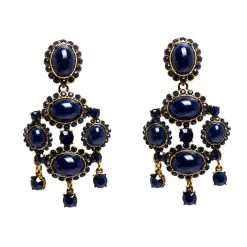 Oscar De La Renta Blue Resin Gold Tone Chandelier Clip-on Earrings For Women