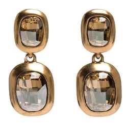 Oscar De La Renta Crystal Bronze Tone Clip-on Drop Earrings For Women
