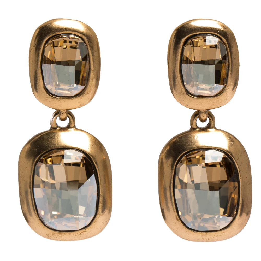 Oscar De La Renta Crystal Bronze Tone Clip-on Drop Earrings For Women 3 Oscar De La Renta Crystal Bronze Tone Clip-on Drop Earrings For Women