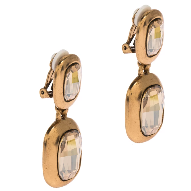 Oscar De La Renta Crystal Bronze Tone Clip-on Drop Earrings For Women 4 Oscar De La Renta Crystal Bronze Tone Clip-on Drop Earrings For Women - Image 2