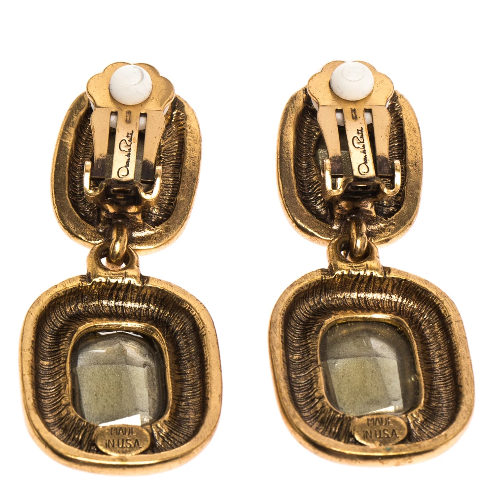 Oscar De La Renta Crystal Bronze Tone Clip-on Drop Earrings For Women 6 Oscar De La Renta Crystal Bronze Tone Clip-on Drop Earrings For Women - Image 4